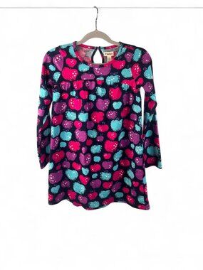 Hatley Girls Long Sleeve Apple Print Jersey Dress Navy Pink-Size 8 